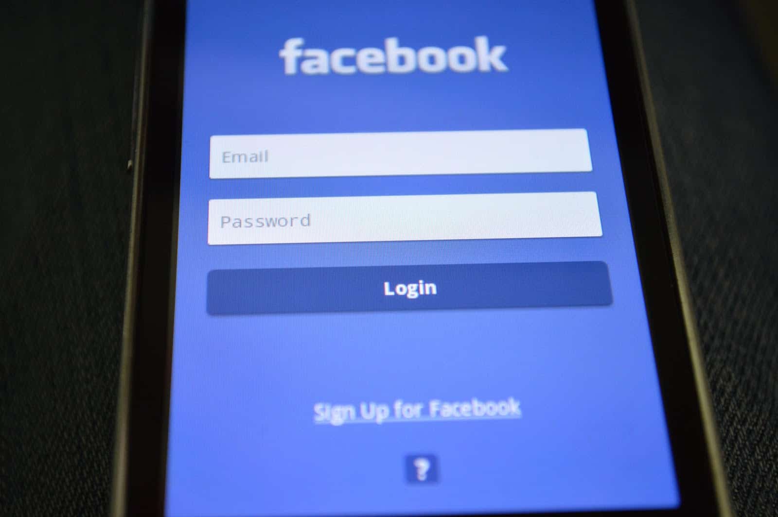 facebook login screen on phone